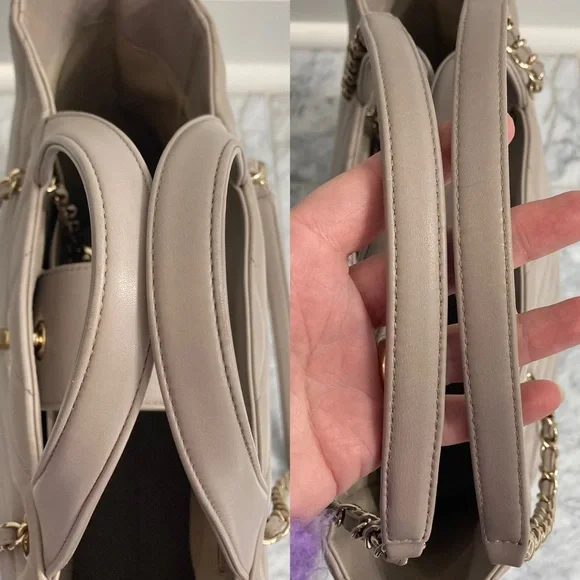 CHANEL Taupe CC Lambskin Chevron Quilted Leather Chain Statement Shopper Tote - Picture 6 of 15